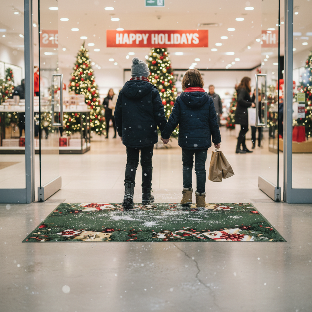 Premium Heavy Duty Holiday Logo Mat with Festive Design - Green Color, 60 x 85 cm Size for Entryways