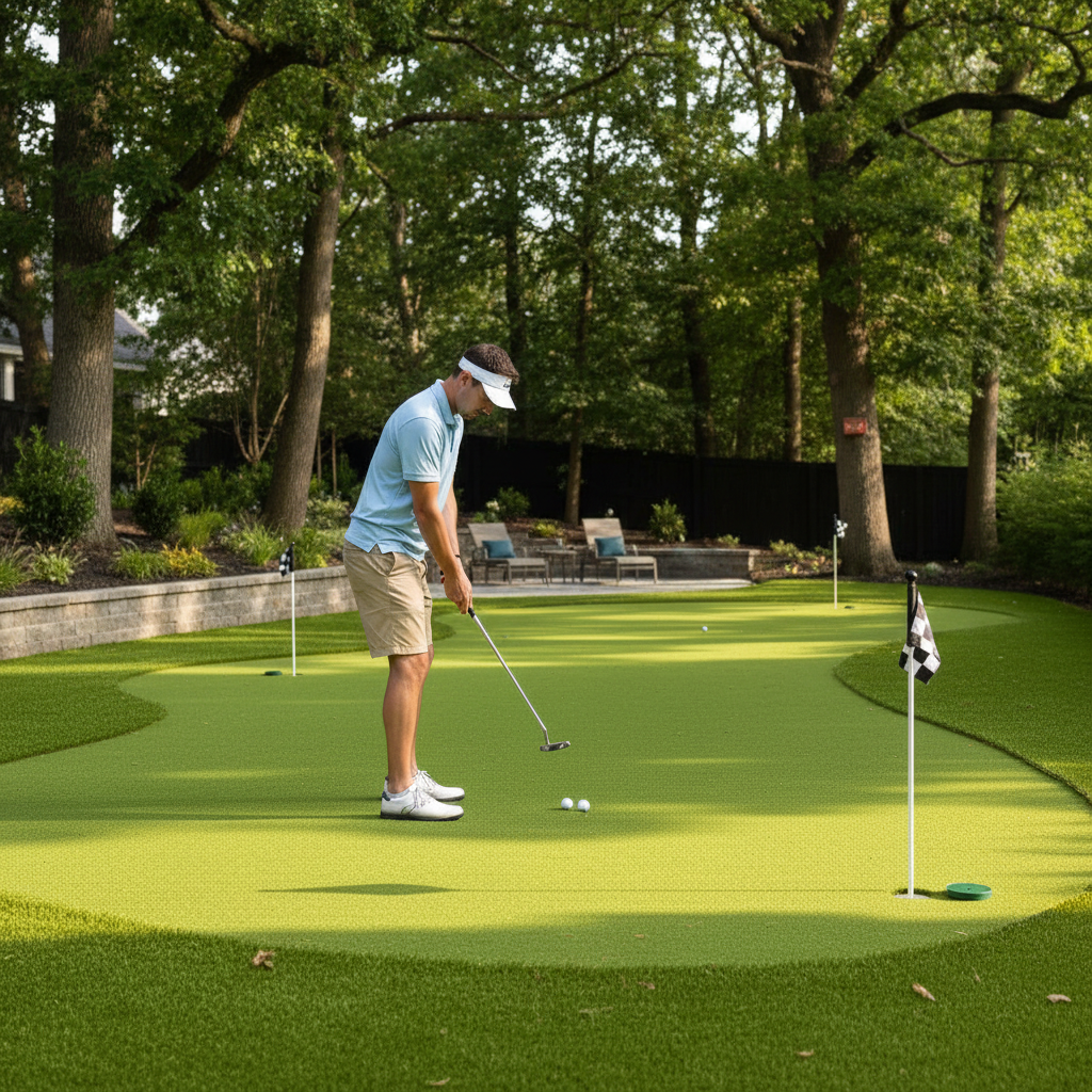 Premium 16mm Golf Putting Green Grass with Dense Pile for Year-Round Practice - High-Quality Professional Grade for Industrial and Commercial Appli...