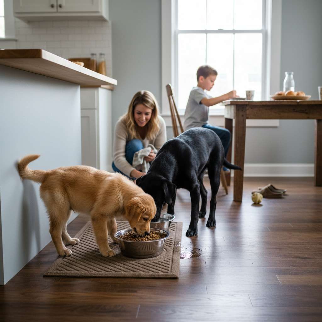 Premium Heavy Duty Pet Bowl Mat with Anti-Slip Backing, Stain-Resistant Design, and Eco-Friendly Construction for Indoor and Outdoor Use