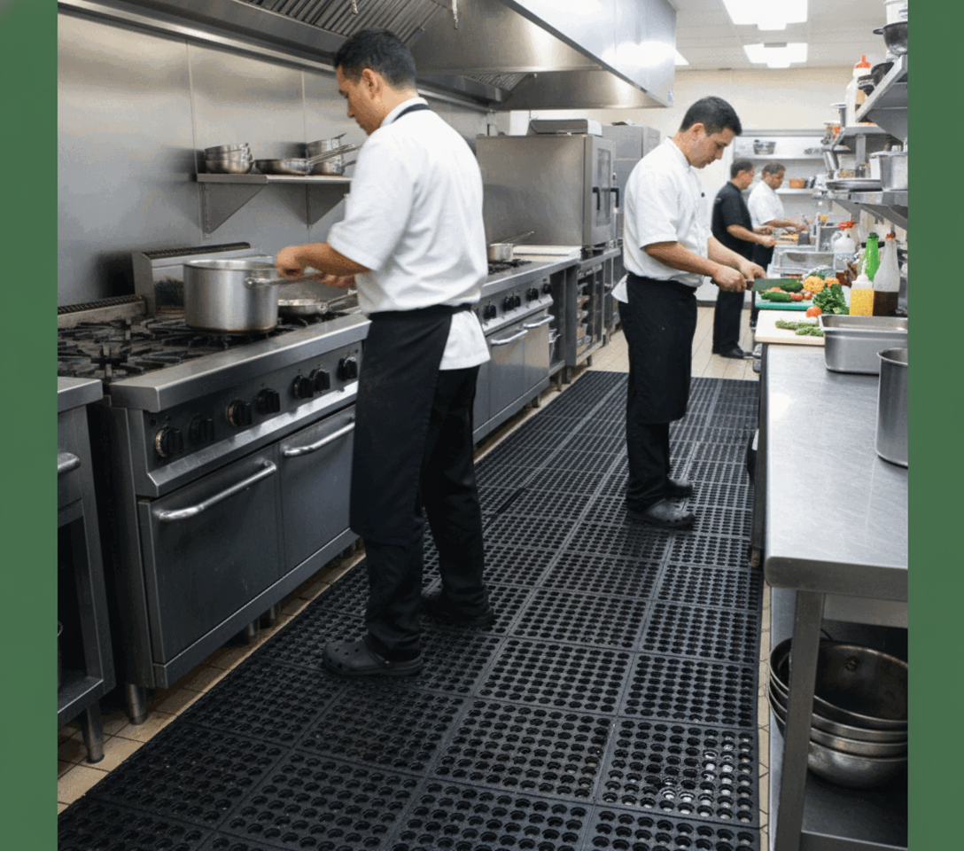 Premium Heavy Duty Interlocking Rubber Tiles for Commercial Kitchens - Slip-Resistant, Comfortable, and Drainage-Optimized