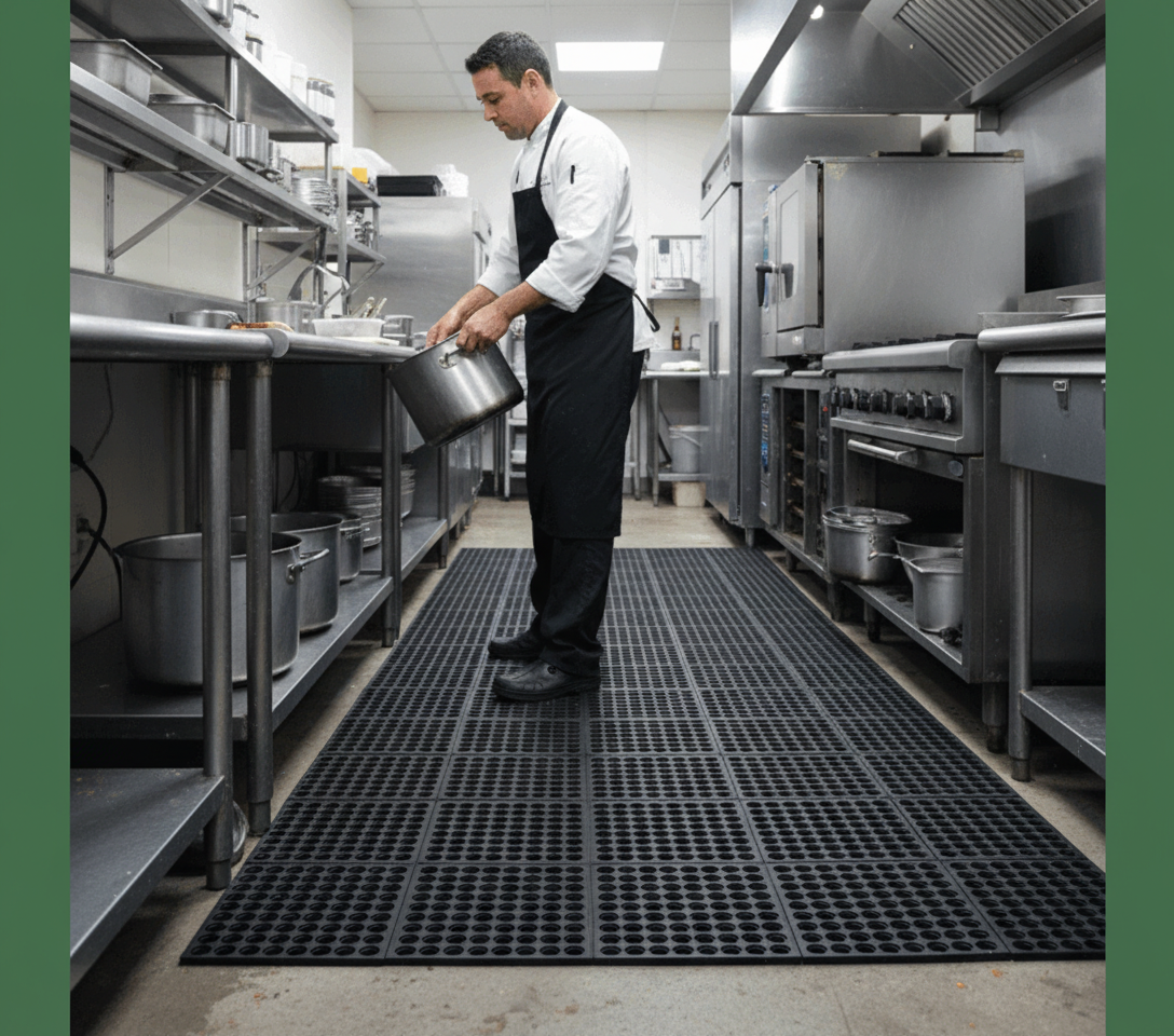 Premium Heavy Duty Interlocking Rubber Tiles for Commercial Kitchens - Slip-Resistant, Comfortable, and Drainage-Optimized
