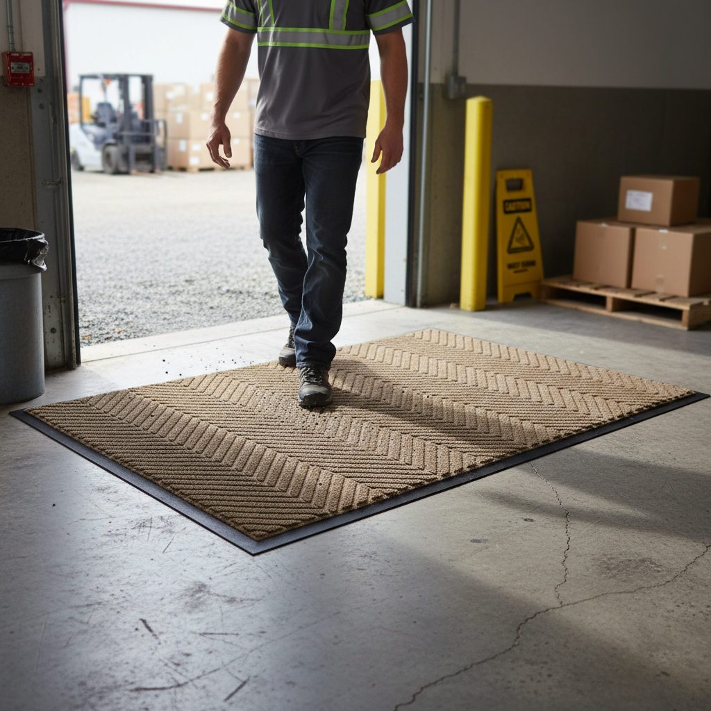 Premium Heavy Duty Herringbone Bi-Level Mat with Rubber Border for Maximum Dirt and Moisture Control
