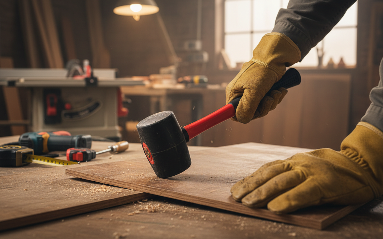 Premium 16oz Heavy Duty Rubber Mallet with Shock Absorbing Fibreglass Shaft and Anti-Slip Handle for Precision Work