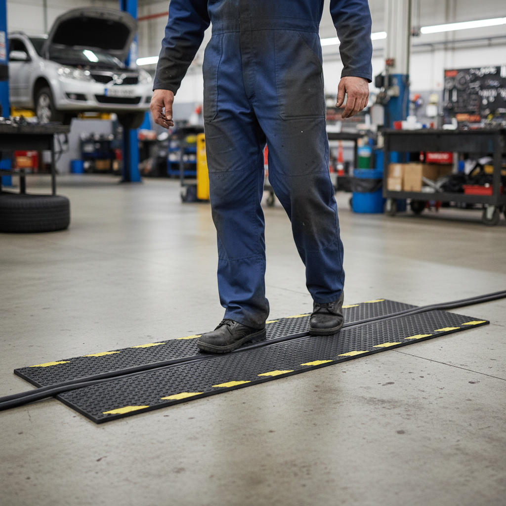 Premium Heavy Duty Rubber Cable Mat 40cm x 120cm with Integrated Cable Channel and Slip-Resistant Backing for Safety