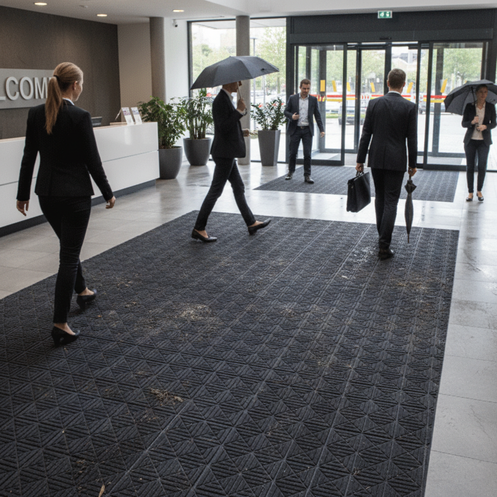 Premium Eco-Friendly Matting Tiles - Heavy Duty, Moisture Trapping, Geometric Design for High-Traffic Areas