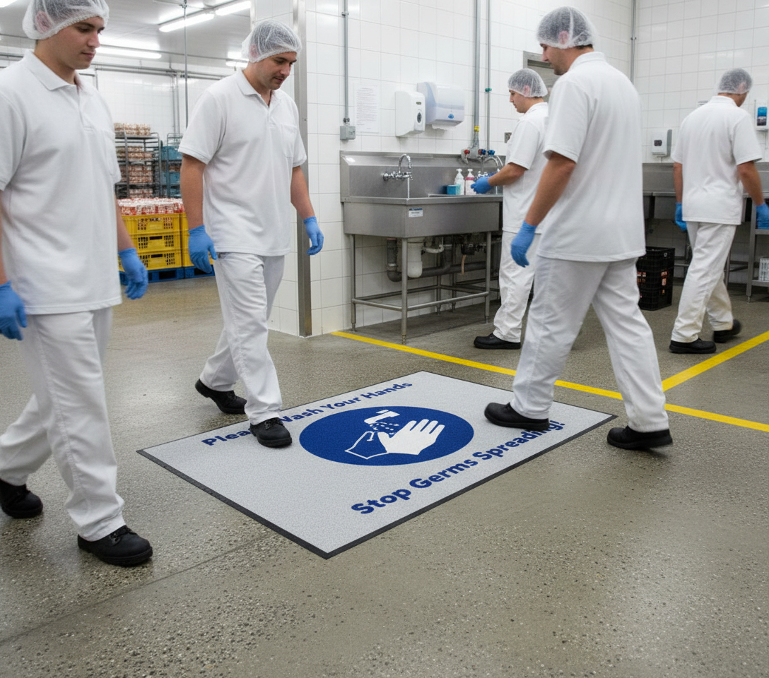 Premium Wash Your Hands Logo Mat - Durable, Stain Resistant, High Absorbency with Nitrile Rubber Backing for Hygiene Promotion