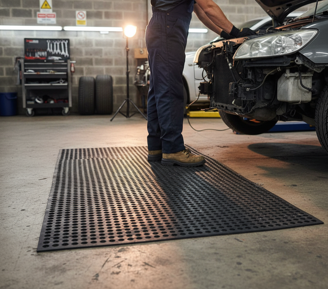 Professional Heavy Duty Rubber Mat with Drainage Holes for Safety and Slip Resistance in Industrial and Commercial Environments