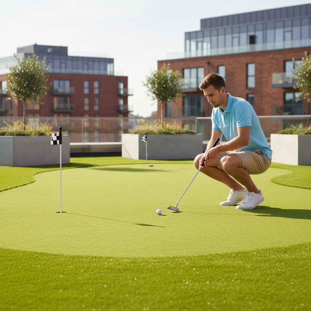 Premium 16mm Golf Putting Green Grass with Dense Pile for Year-Round Practice - High-Quality Professional Grade for Industrial and Commercial Appli...