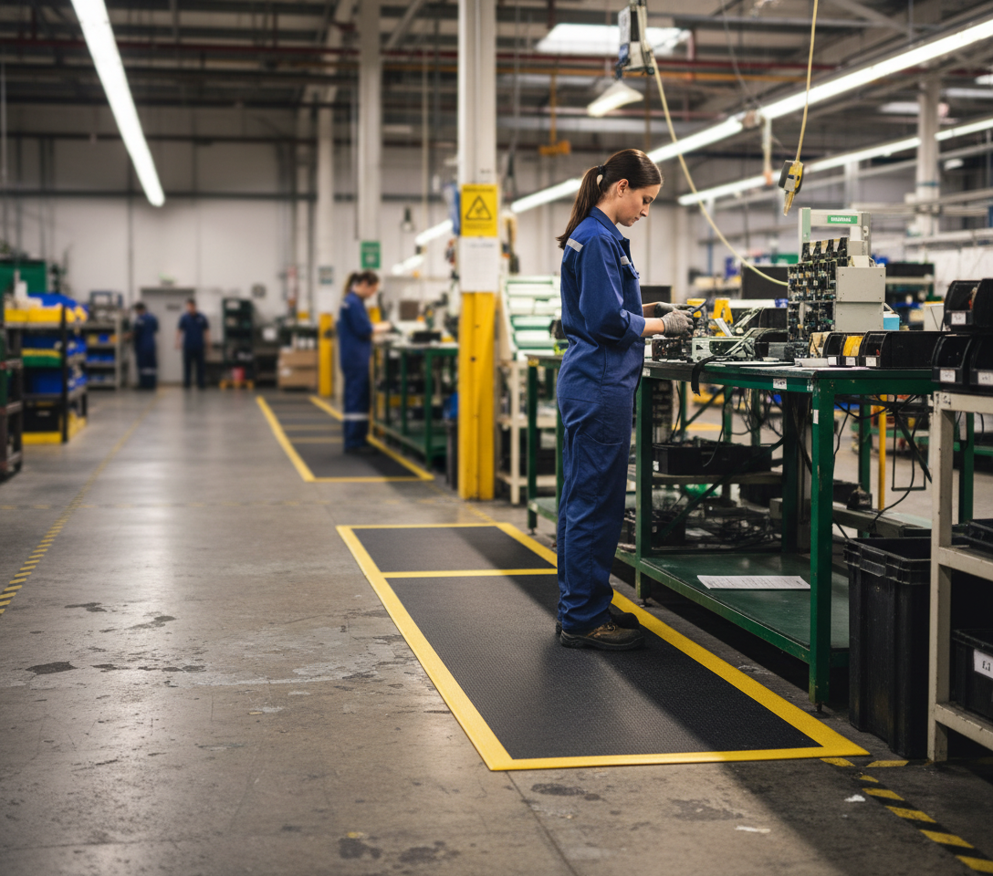 Premium Anti-Fatigue Roll Matting with Ribbed PVC Foam for Long Walkways and Production Lines - 30cm Width and up to 60 Feet Length