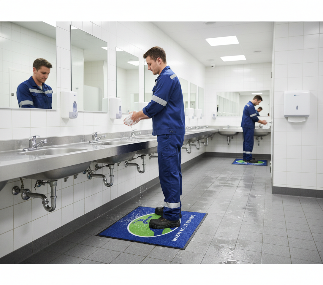 Premium Wash Your Hands Message Mat - Stain Resistant, High Absorbency, Durable Rubber Backing, Multiple Sizes Available