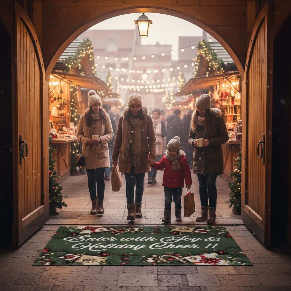 Premium Heavy Duty Holiday Logo Mat with Festive Design - Green Color, 60 x 85 cm Size for Entryways