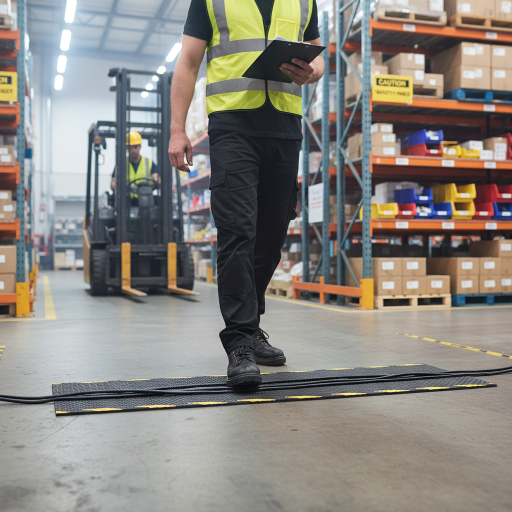 Premium Heavy Duty Rubber Cable Mat 40cm x 120cm with Integrated Cable Channel and Slip-Resistant Backing for Safety