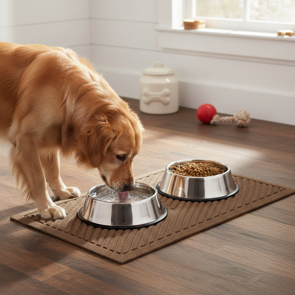 Premium Heavy Duty Pet Bowl Mat with Anti-Slip Backing, Stain-Resistant Design, and Eco-Friendly Construction for Indoor and Outdoor Use