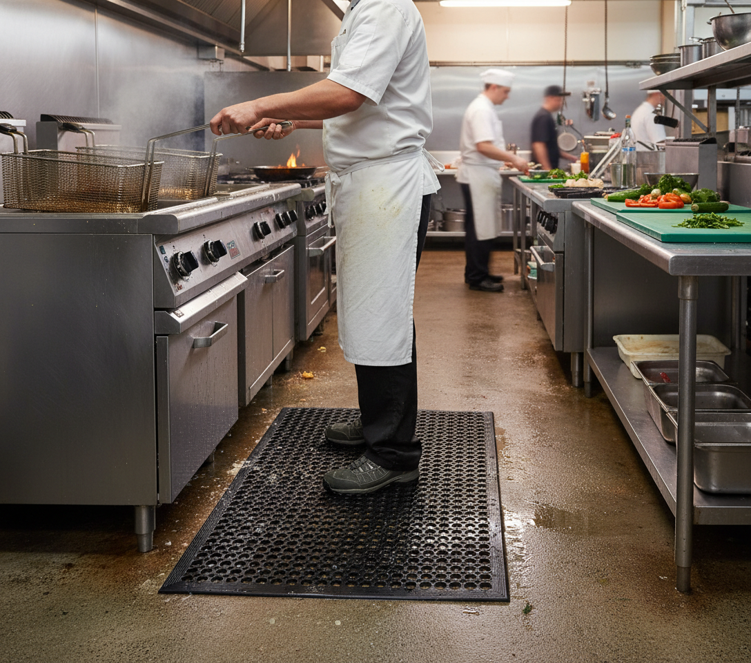 Premium Heavy Duty Rubber Scraper Mat with Holes for Wet Environments - Anti-Fatigue and Slip-Resistant with Bevelled Edging