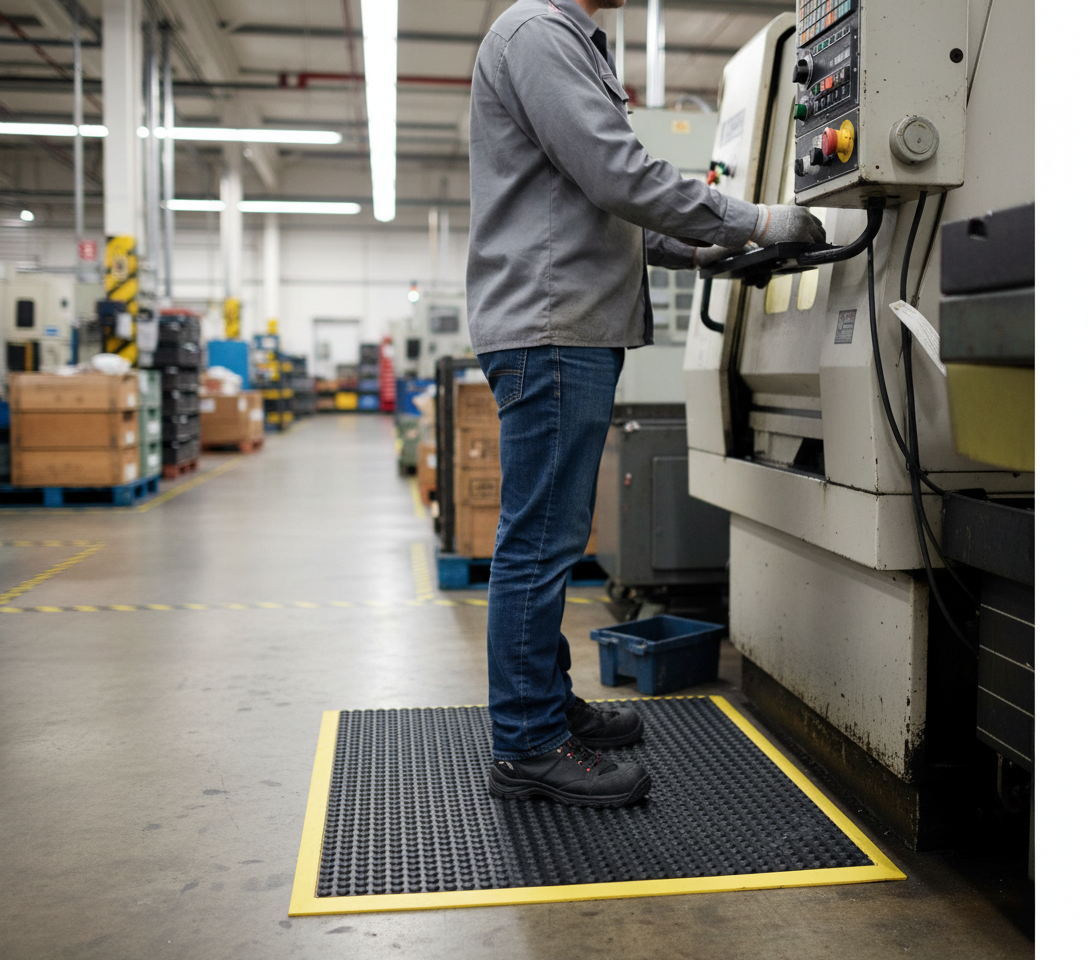 Premium Anti-Fatigue Safety Mat with Yellow Border - Cushioned Support, Slip Resistance, and Durable Rubber Construction (60 x 90cm)