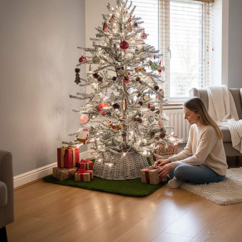 Premium Artificial Grass Christmas Tree Mat 1m x 1m - Durable, Protective, and Reusable for Hassle-Free Holiday Clean-Up