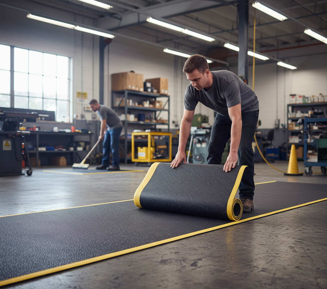 Premium Anti-Fatigue Roll Matting with Ribbed PVC Foam for Long Walkways and Production Lines - 30cm Width and up to 60 Feet Length