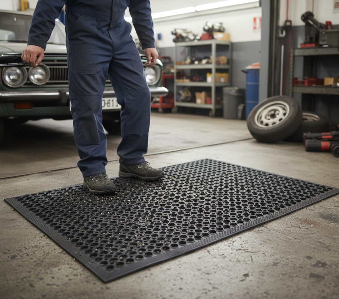 Premium Heavy Duty Rubber Scraper Mat with Holes for Wet Environments - Anti-Fatigue and Slip-Resistant with Bevelled Edging