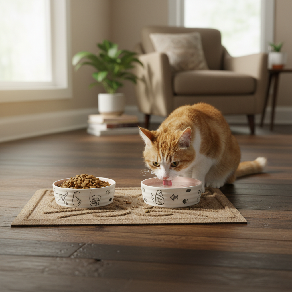 Premium Eco-Friendly Kitty Bowl Mat with Slip-Resistant Design and Stain-Resistant Properties for Indoor and Outdoor Use