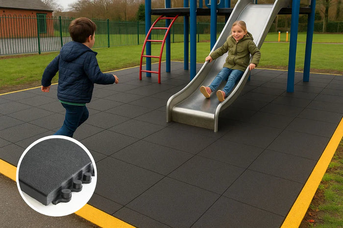 Interlocking Rubber Playground Tiles 17mm | 914 x 914mm (3ft x 3ft) | Anti-Slip Solid Top | Schools, Nurseries & Gardens