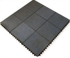 Single 914mm x 914mm black interlocking rubber tile with scored 3 x 3 pattern